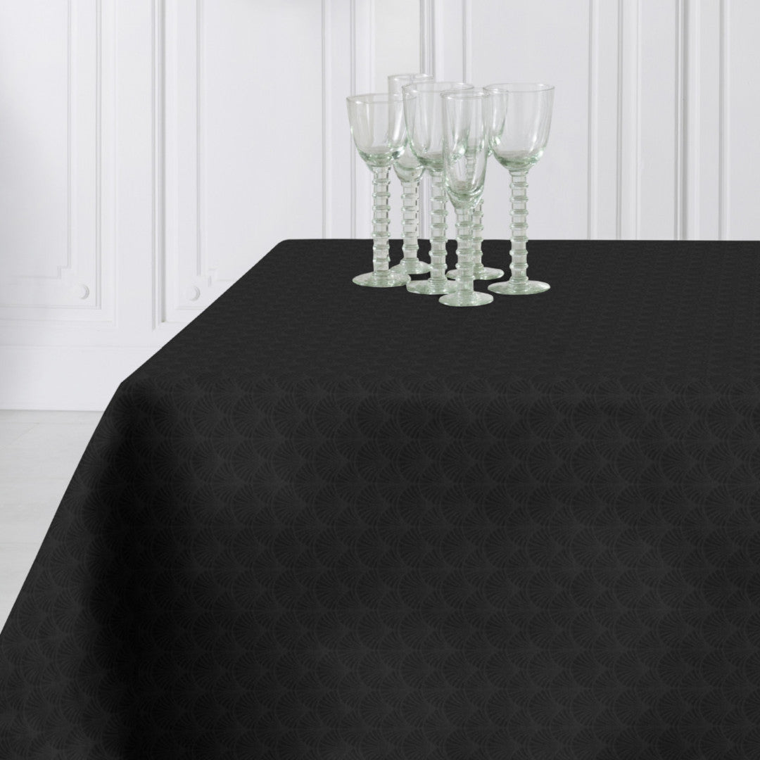 Amigoni Sort - Jacquardvævet tekstilvoksdug, 160 cm bred