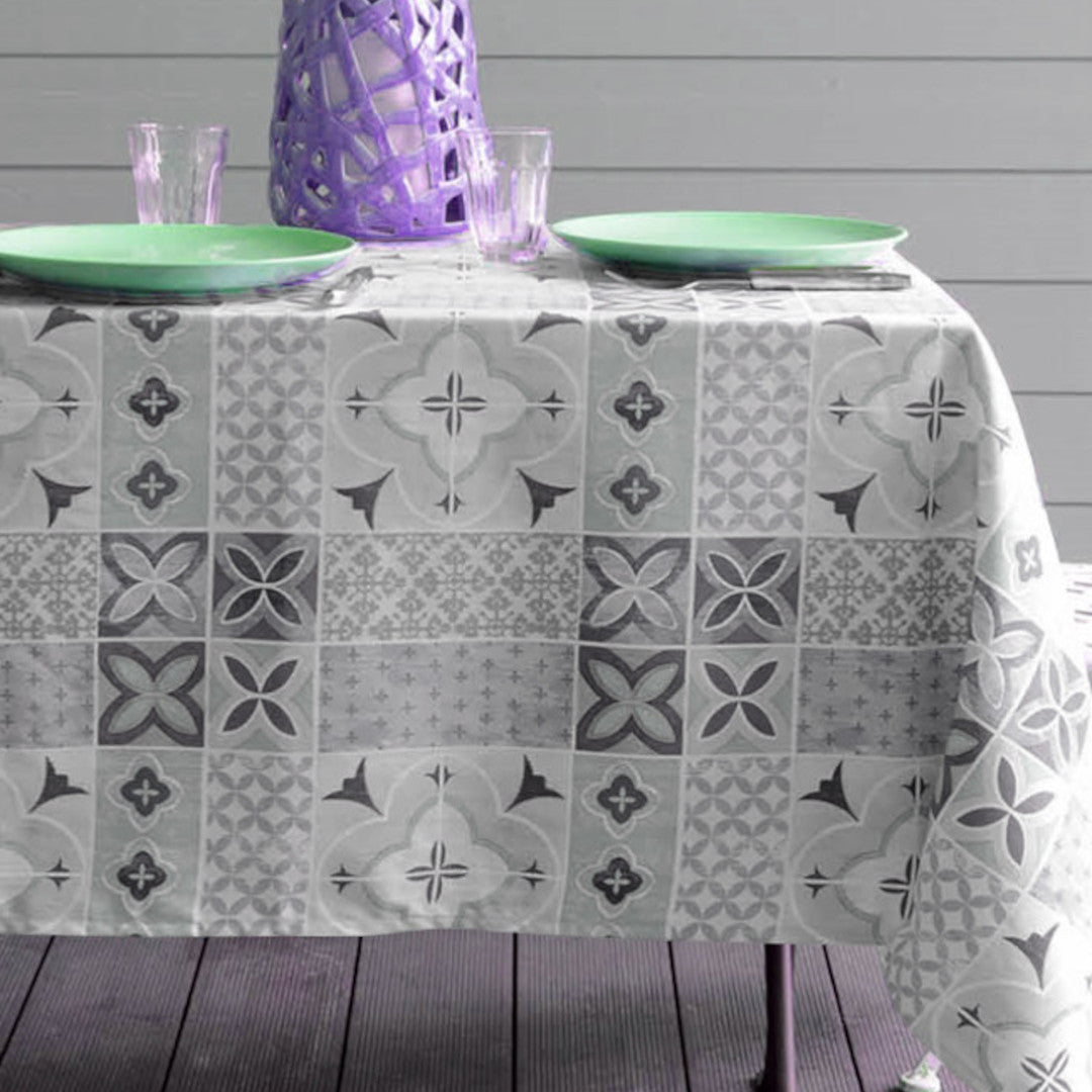 Cimenta Linen Grey – Tekstilvoksdug med flisemønster – 155 cm bred