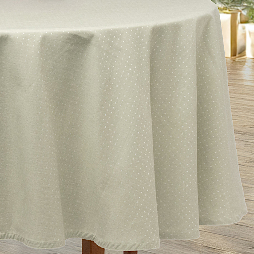 Dotea Sage – Rund damaskdug med diskret prikmønster Ø200 cm, nærbillede