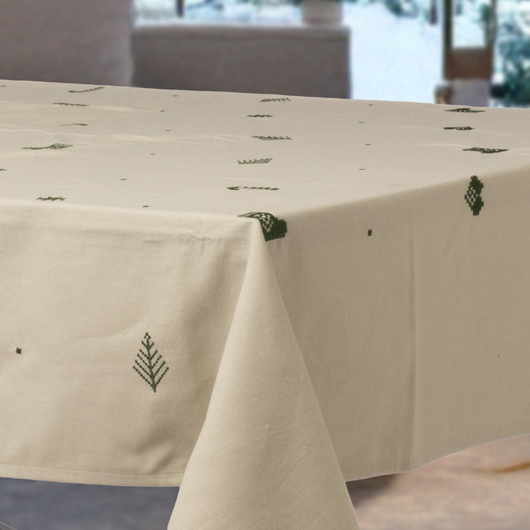 Julia Grøn – Broderet juledug i bomuld 140 x 220 cm