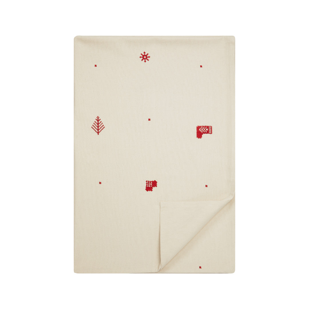 Julia Rød Broderet Juledug – 140 x 220 cm, fold