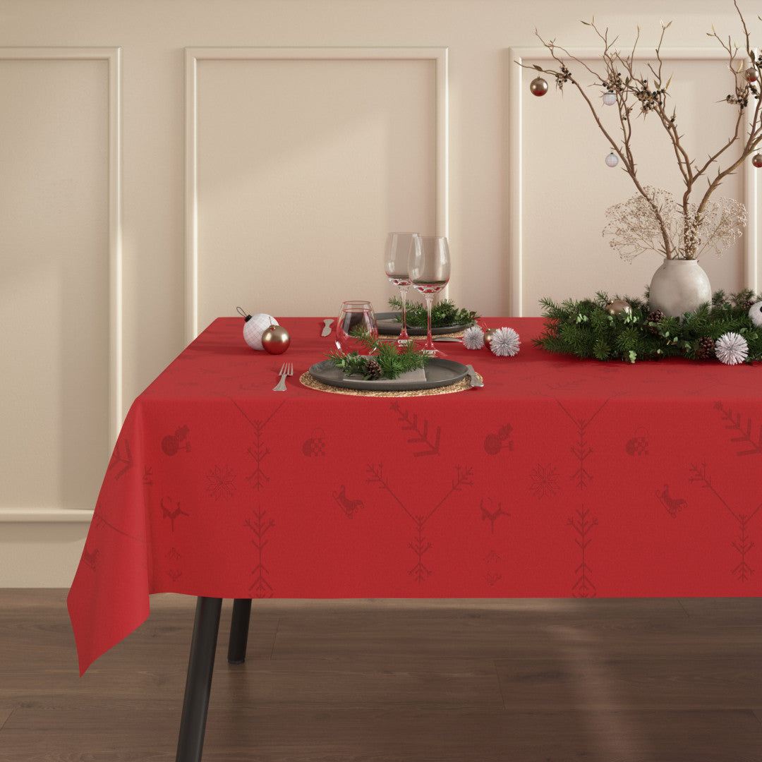 Noel Rød fra Engholm – Jacquardvævet tekstilvoksdug med skridsikker bagside