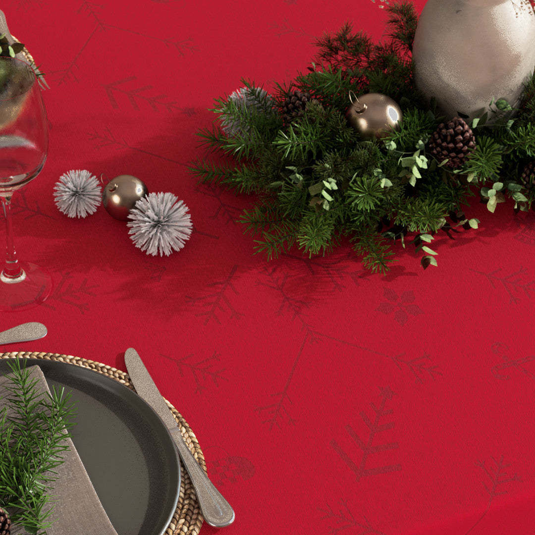 Noel Rød fra Engholm – Rund damaskvævet juledug Ø200 cm, nærbillede