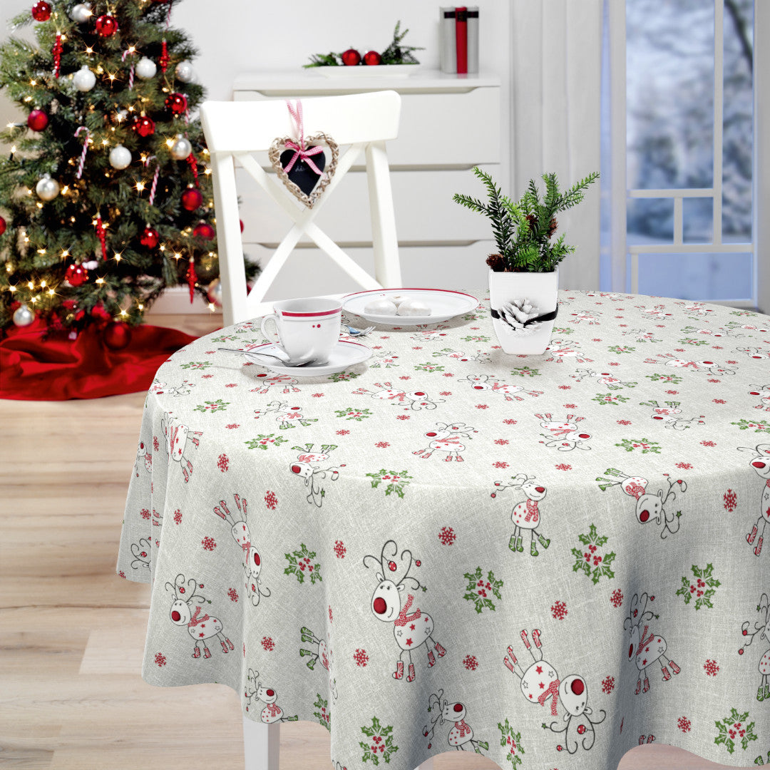 Nordfavn Ciervos Navidad – Julevoksdug med legende rensdyrmotiv, rund