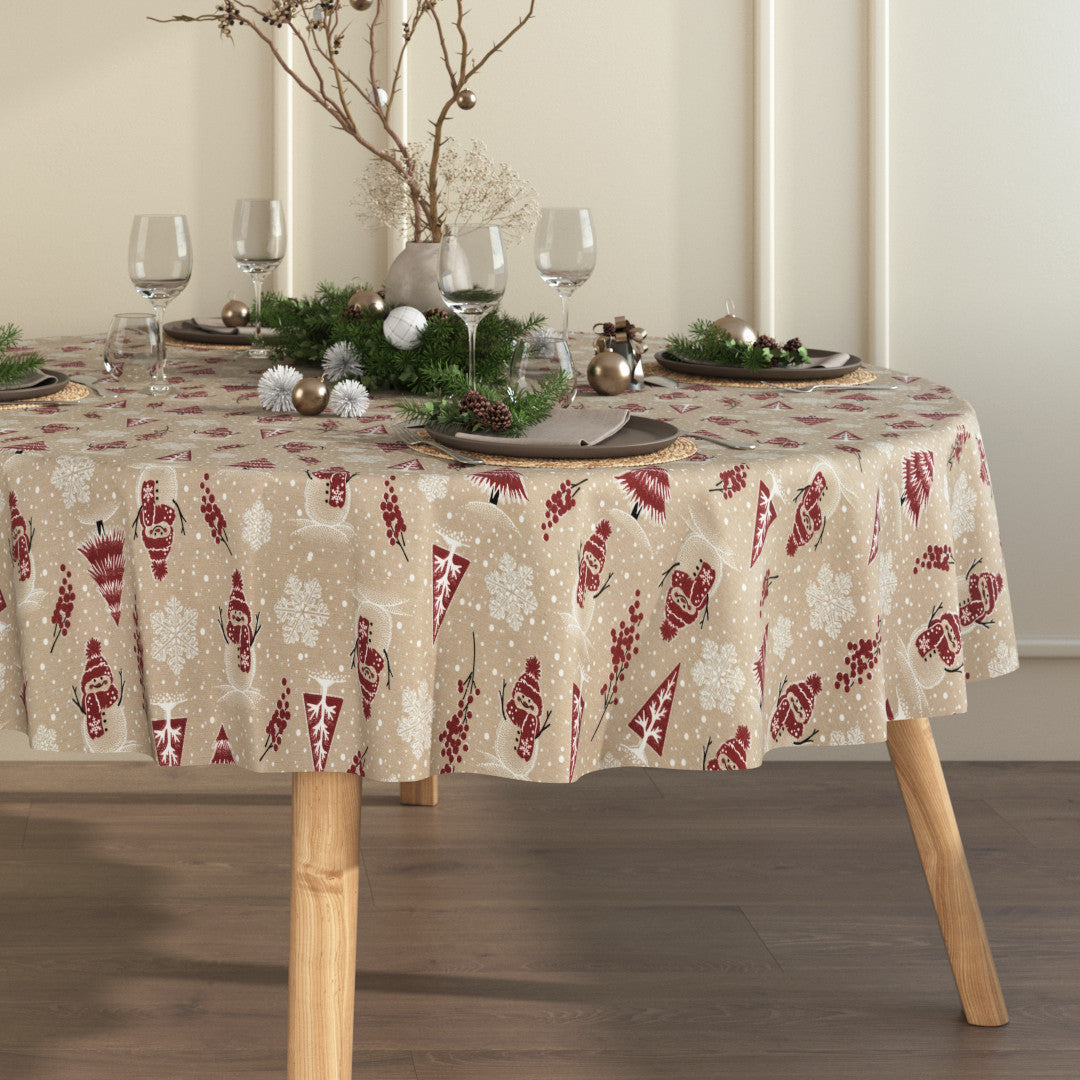 Nordfavn Frosty Glow – Juletekstilvoksdug med snemænd og funklende detaljer, rund