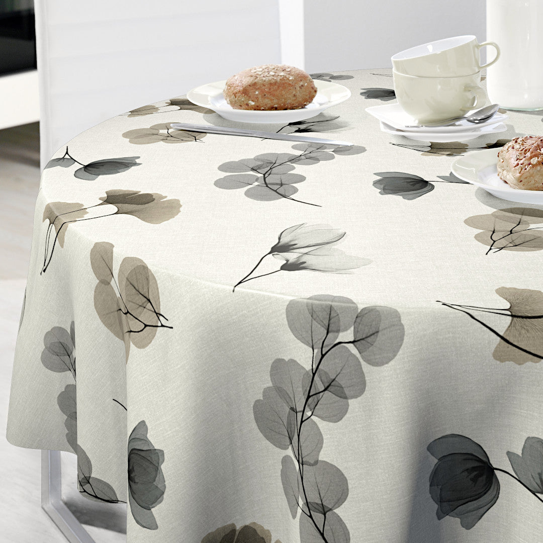 Nordfavn Organza Grey Beige – Stilren voksdug med let grafisk bladmønster, rund