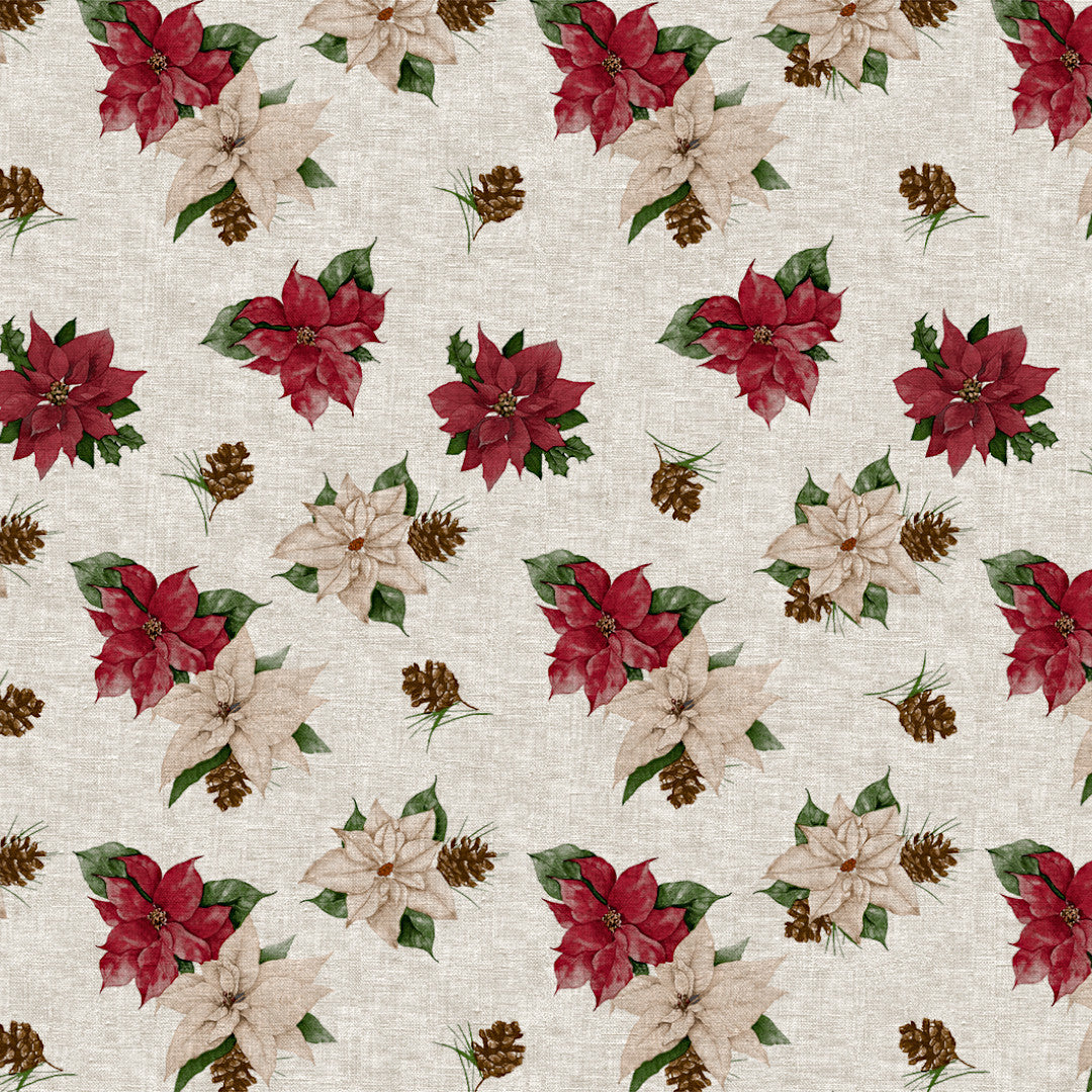 Nordfavn Poinsettia – Lys julevoksdug med klassisk blomsterdesign, motiv