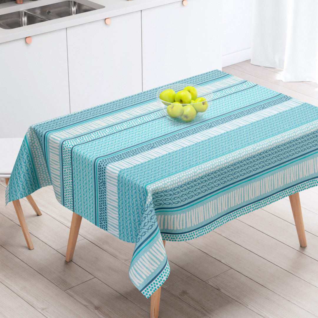 Palasca Blue – Tekstilvoksdug med maritimt mønster – 155 cm bred