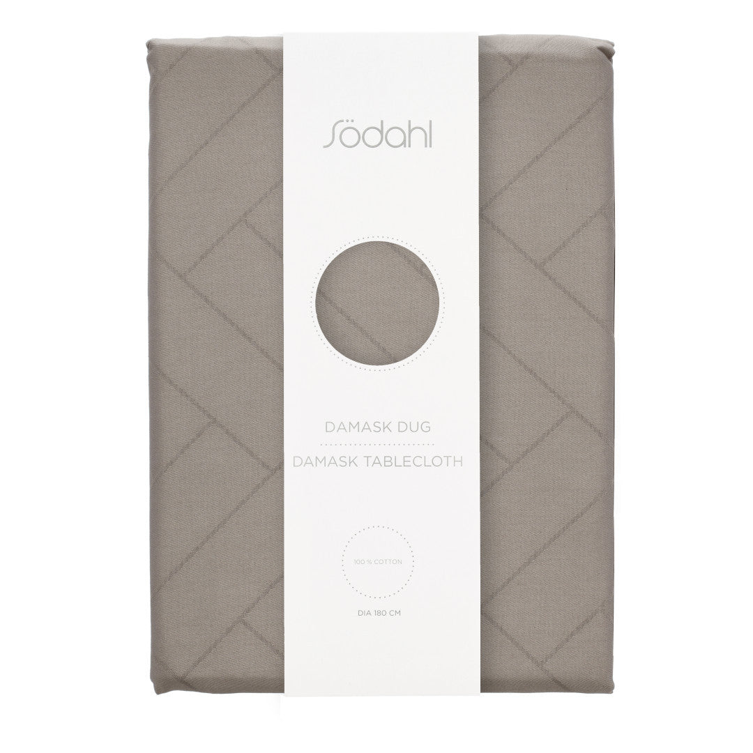 Södahl Tiles Rund Damaskdug i taupe – Ø180 cm, indpakning