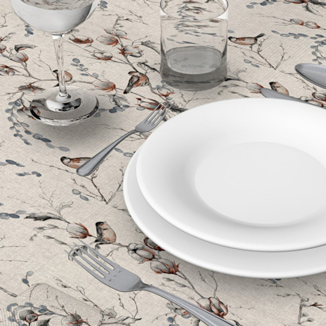 Snebær & Sangfugle – Tekstilvoksdug i roligt hørlook