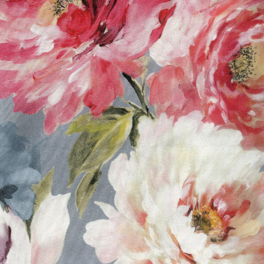 Un Paradiso di Peonie Grigio – Tekstilvoksdug med store bonderoser, mønster