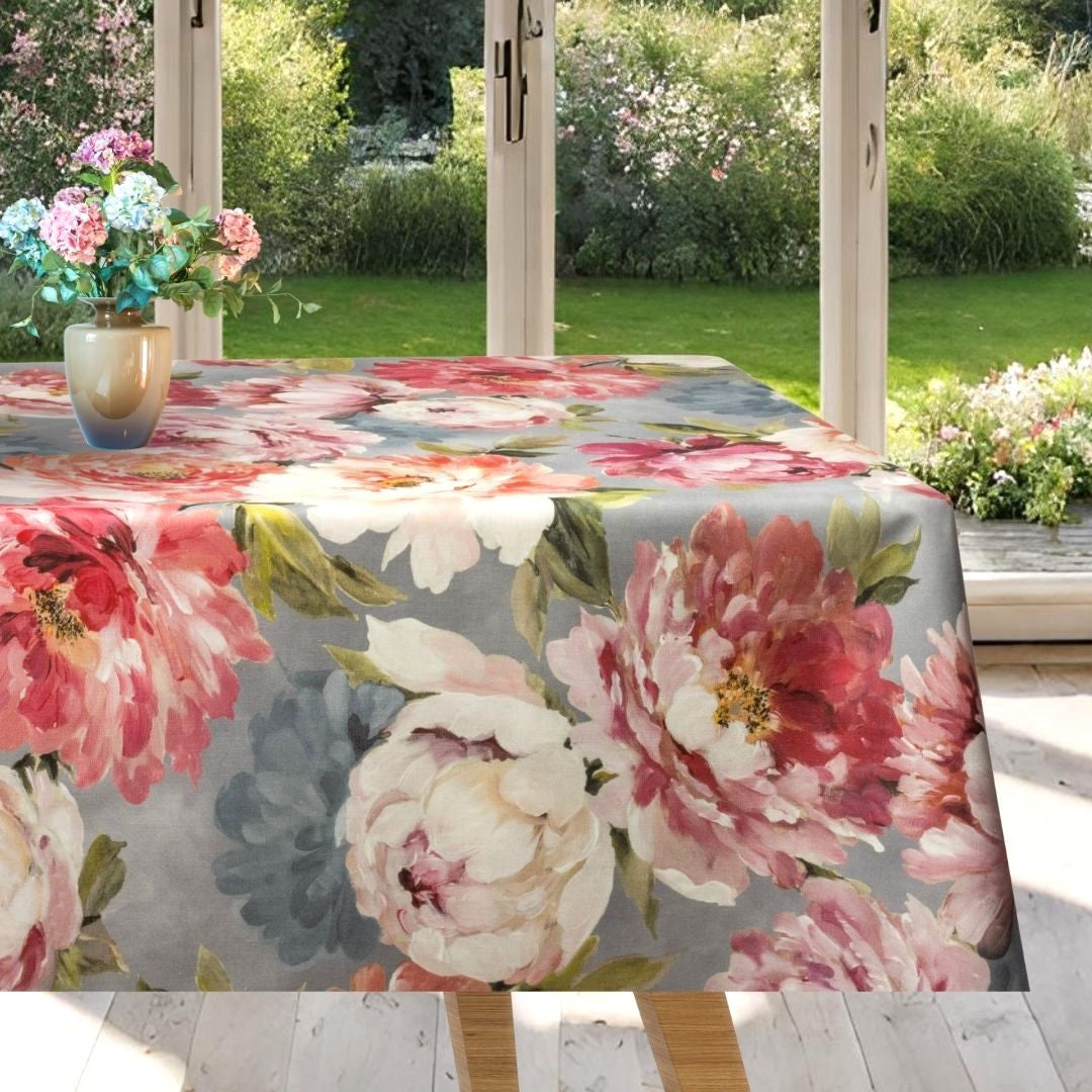 Un Paradiso di Peonie Grigio – Tekstilvoksdug med store bonderoser