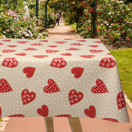 Il Cuore delle Tortore – Tekstilvoksdug i hørlook med hjerter og turtelduer