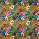 Ahuna Bloom Mustard – Tekstilvoksdug med tropiske blomster – 155 cm bred