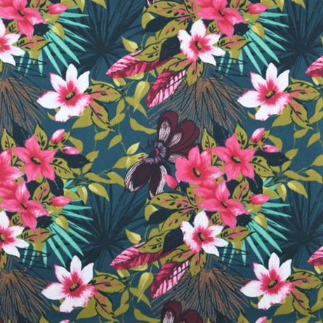 Ahuna Petrol Bloom – Tekstilvoksdug med blomster – 155 cm bred