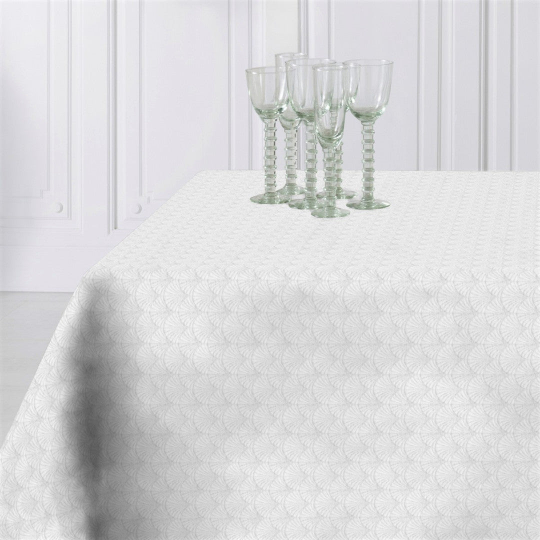 Amigoni Blanco - Jacquard vævet tekstilvoksdug, 180 cm bred