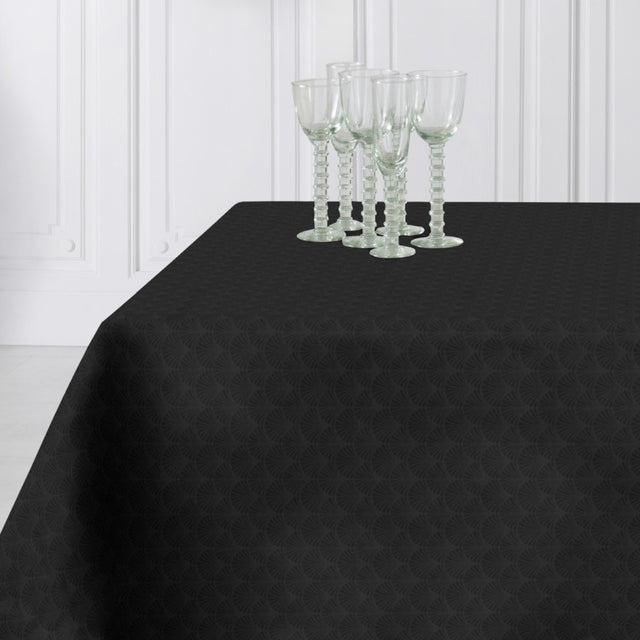 Amigoni Sort - Jacquardvævet tekstilvoksdug, 160 cm bred