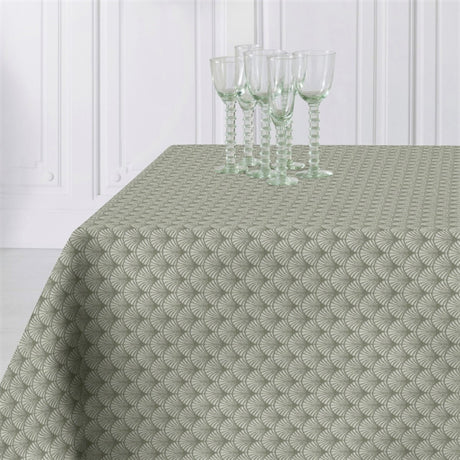 Amigoni Støvet Grøn - Jacquard vævet tekstilvoksdug, 160 cm bred