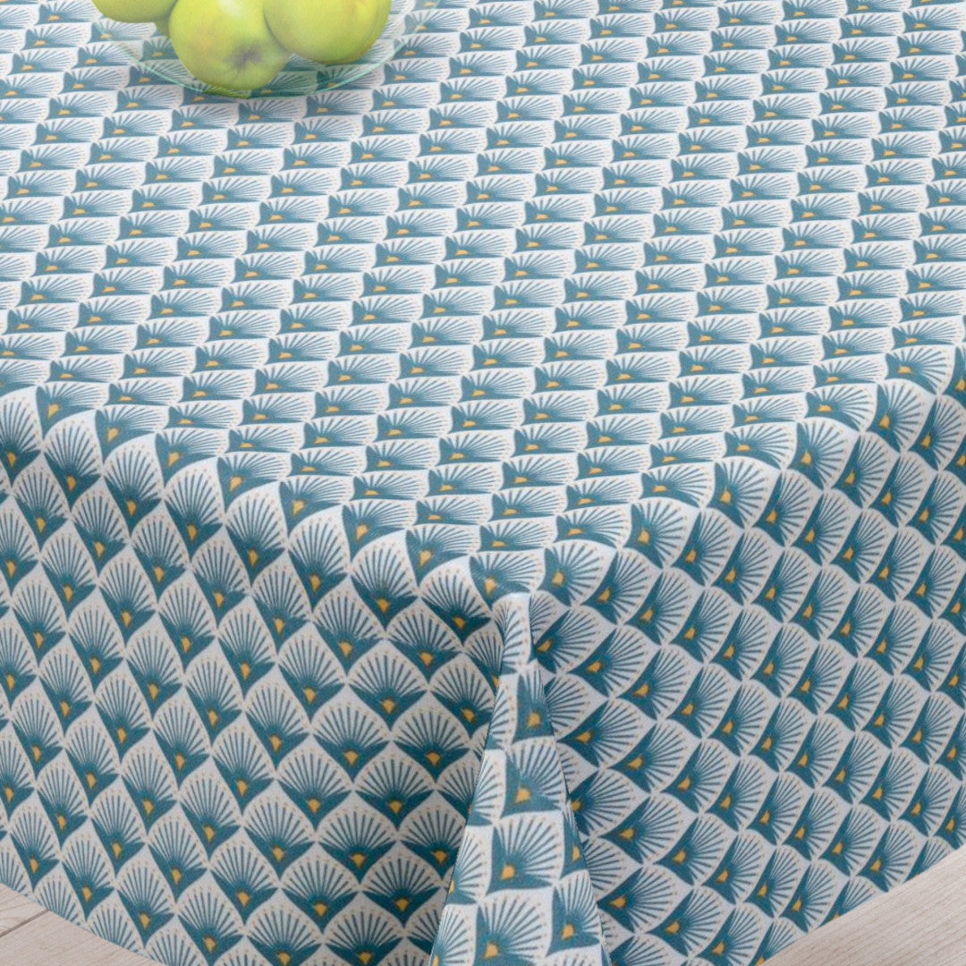 Arctic Pattern Blue – Tekstilvoksdug med elegant grafisk gentagelse – 155 cm bred, hjørne