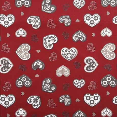 Boncoeur Red – Tekstilvoksdug med julehjerter – 155 cm bred