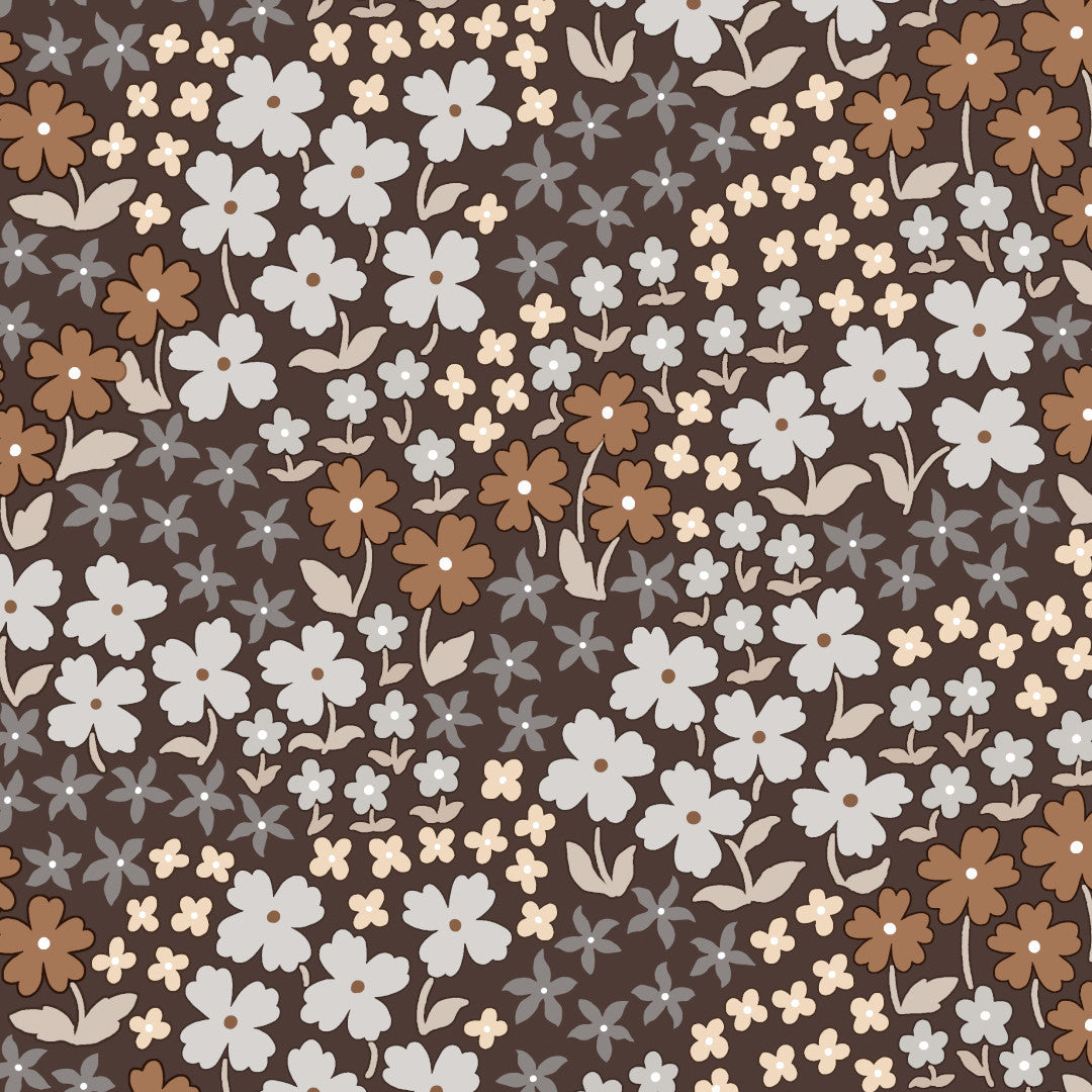 Butterflys Buffet Pecan Brown – Lola voksdug med varmt blomsterflor