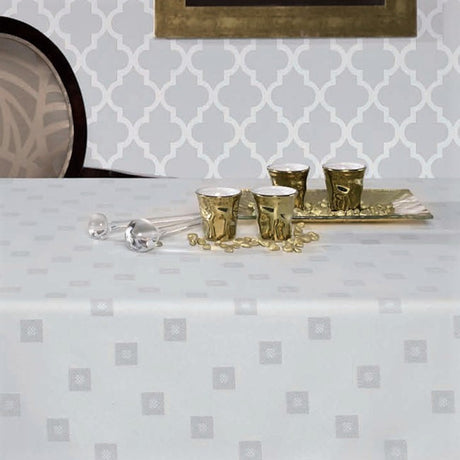 Cezanne Sølv Lurex - Jacquard vævet tekstilvoksdug, 180 cm bred