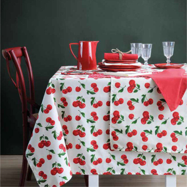 Cherry Red – Tekstilvoksdug med kirsebær – 155 cm bred