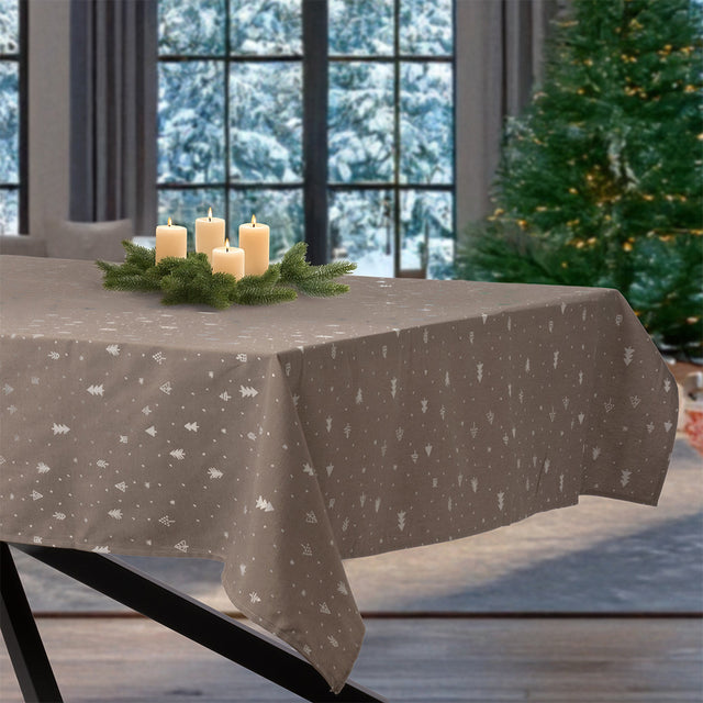 Christmas Carol Natur – Stor damaskvævet juledug i naturfarve 160 x 370 cm