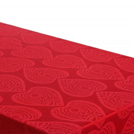 Damask Hearts Rød – Rund damaskvævet dug med hjerter Ø300 cm, miljø