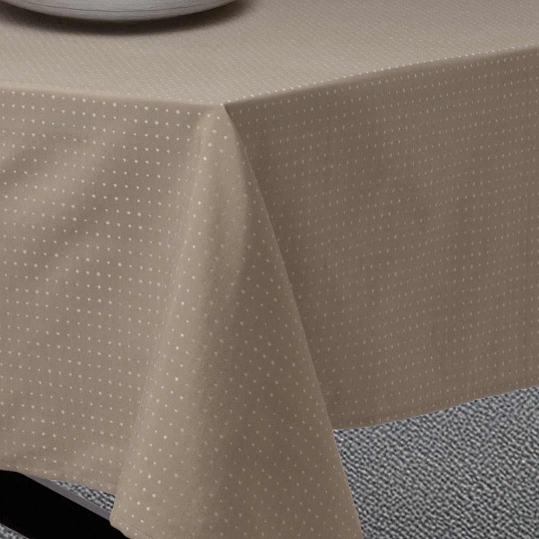 Dotea Beige – Damaskdug med diskret prikmønster 160 x 420 cm, hjørne