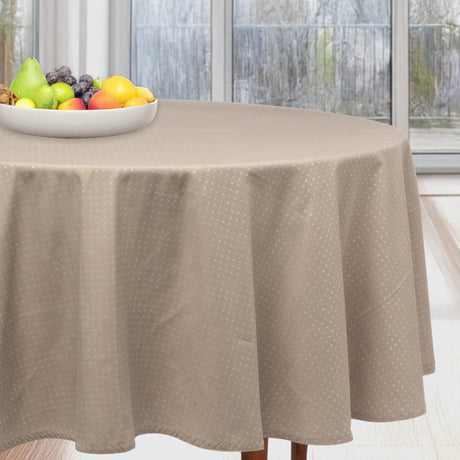 Dotea Beige – Rund damaskdug med diskret prikmønster Ø160 cm