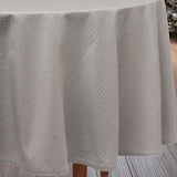 Dotea Grå Blå – Rund damaskdug med diskret prikmønster Ø200 cm, hjørne