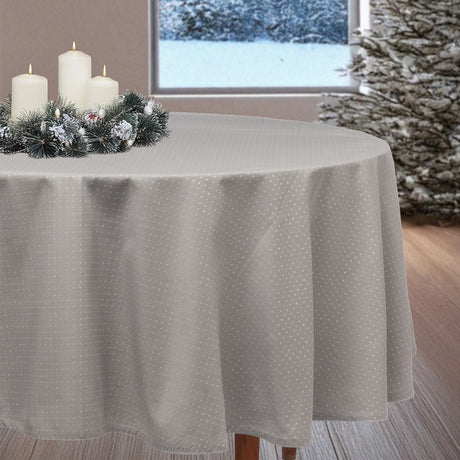 Dotea Grå Blå – Rund damaskdug med diskret prikmønster Ø200 cm