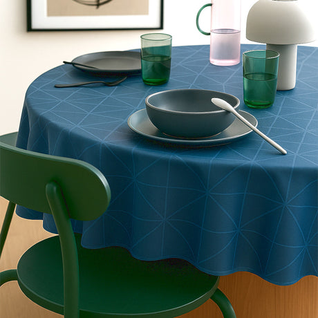 Engholm Tilde Rund Damaskdug, Blå – Ø 180 cm