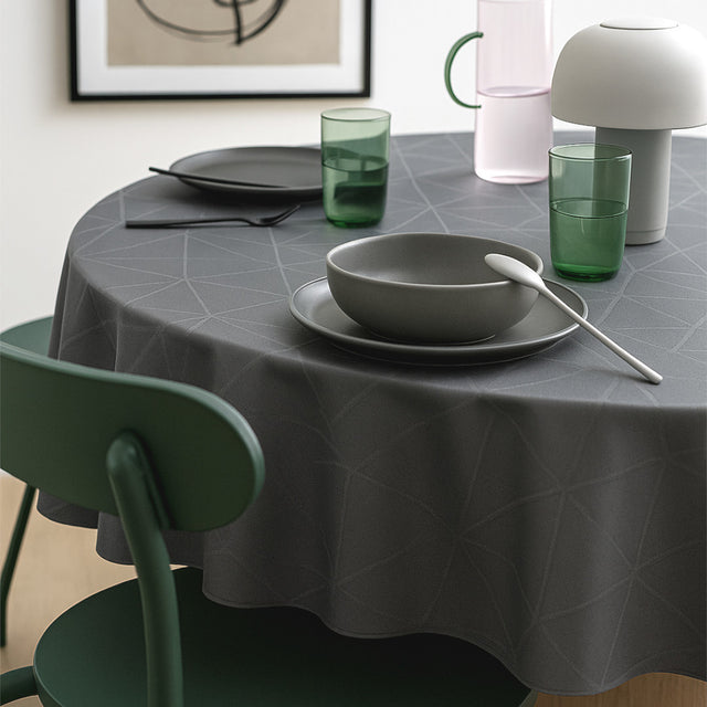 Engholm Tilde Rund Damaskdug, Grå – Ø 200 cm