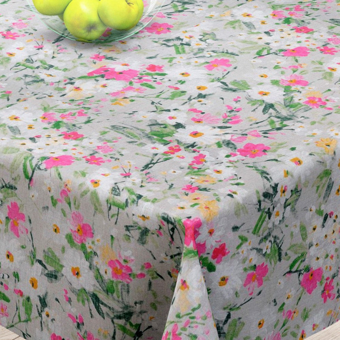Faustine Bloom Pink – Tekstilvoksdug i 100% hør – 155 cm bred, hjørne