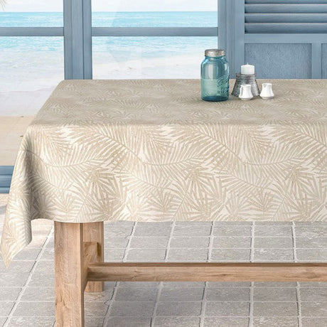 Frida Lino beige, jacquard vævet tekstilvoksdug med bregner, 140 cm bred