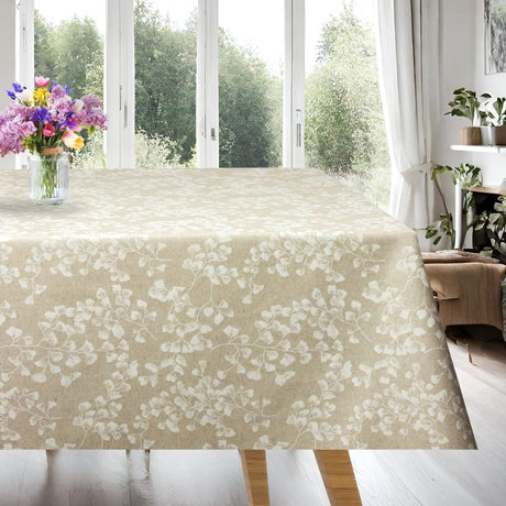 Gingko Biloba Natur – Bella Tovaglia tekstilvoksdug med hvide blade