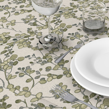 Grøn Vildvin – Tekstilvoksdug i hørlook med botaniske grene