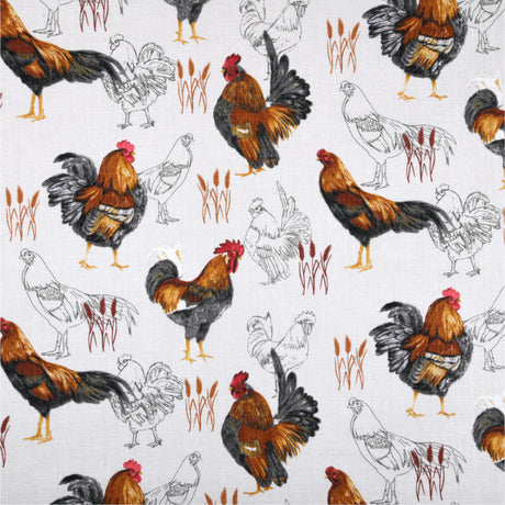 Hanegal Natur – Tekstilvoksdug med haner – 155 cm bred, mønster