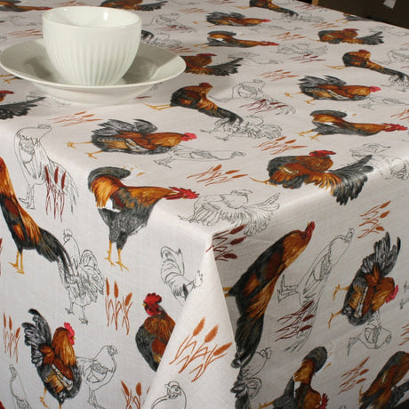 Hanegal Natur – Tekstilvoksdug med haner – 155 cm bred