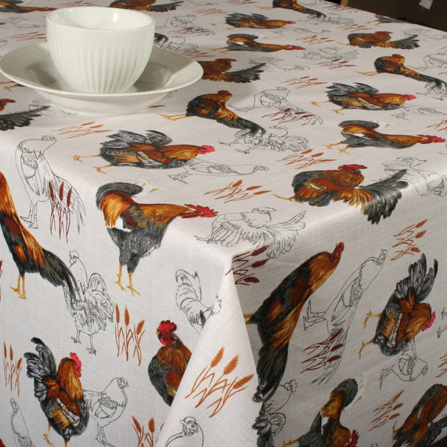 Hanegal Natur – Tekstilvoksdug med haner – 155 cm bred