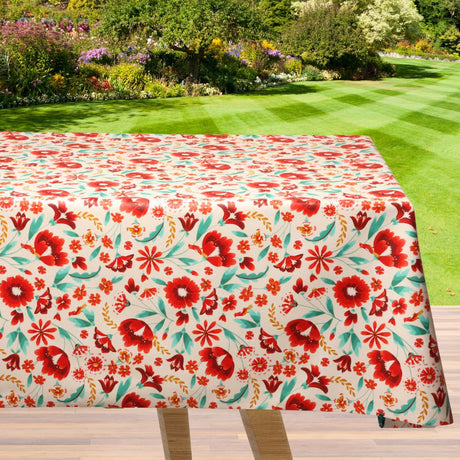 Judy Red Bloom – Tekstilvoksdug med sommerblomster – 155 cm bred