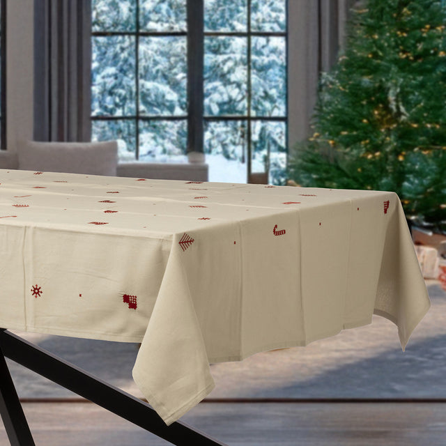 Julia Rød Broderet Juledug – 140 x 220 cm