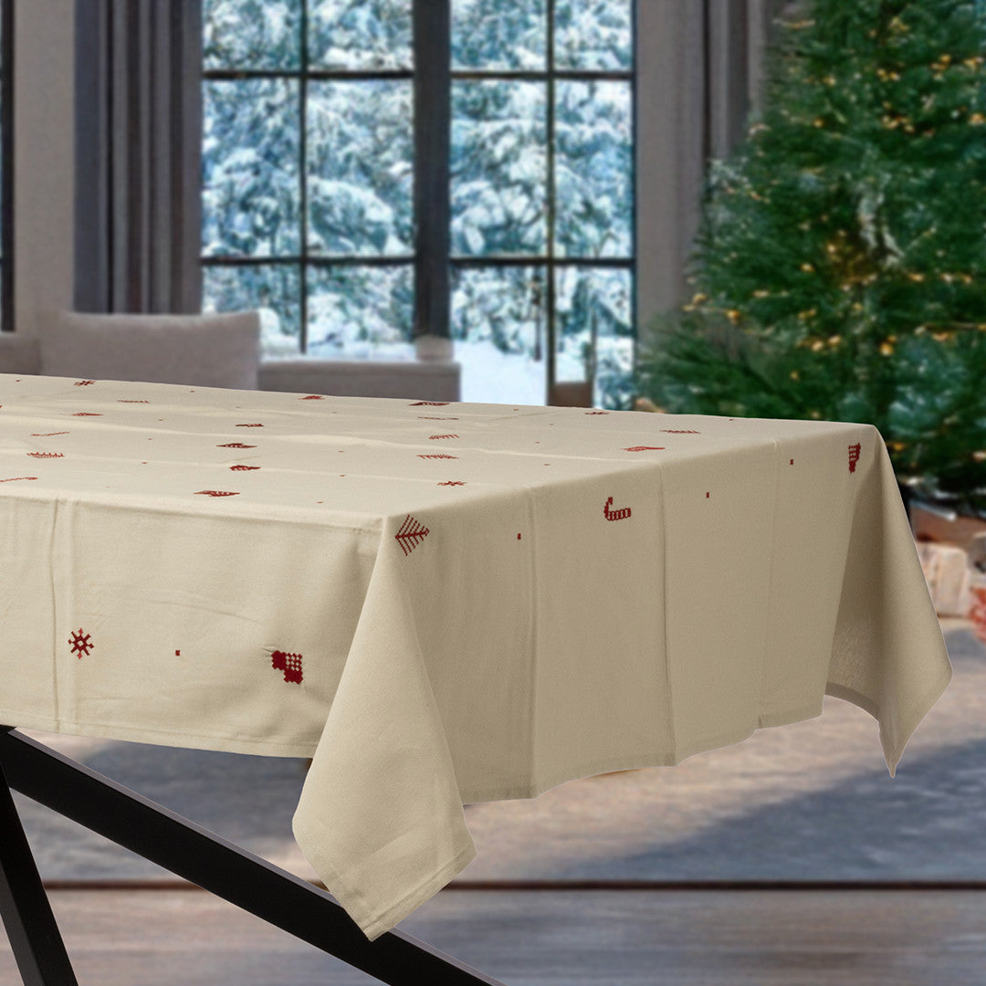Julia Rød Broderet Juledug – 140 x 270 cm