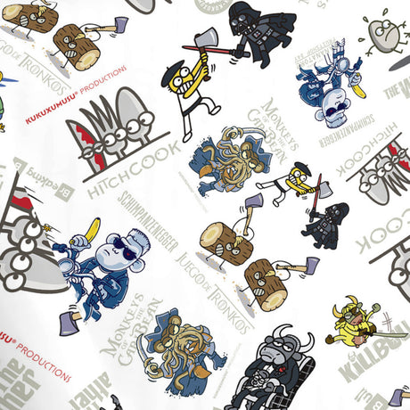 Kukuxumusu Movie Mashup – Tekstilvoksdug med humoristiske figurer, motiv