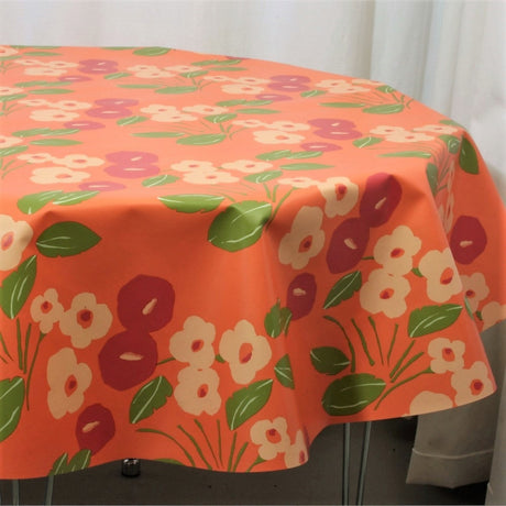 Lola voksdug – Bloom Vivid Coral med farverigt blomstermotiv, rund