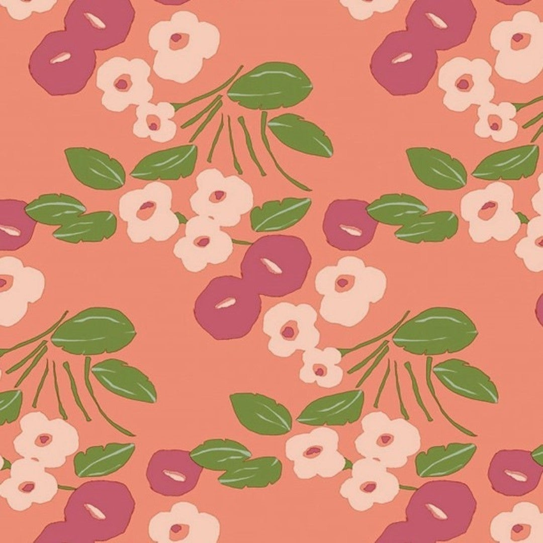 Lola voksdug – Bloom Vivid Coral med farverigt blomstermotiv