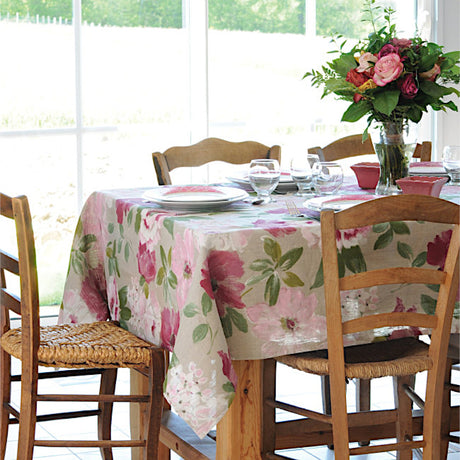 Louna Rose Soft – Tekstilvoksdug med lyserøde blomster – 100% hør