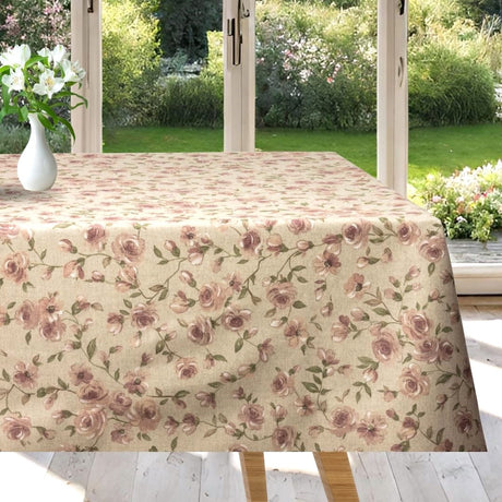 Natura delle Rose di Fionda – Tekstilvoksdug i hørlook med slyngroser